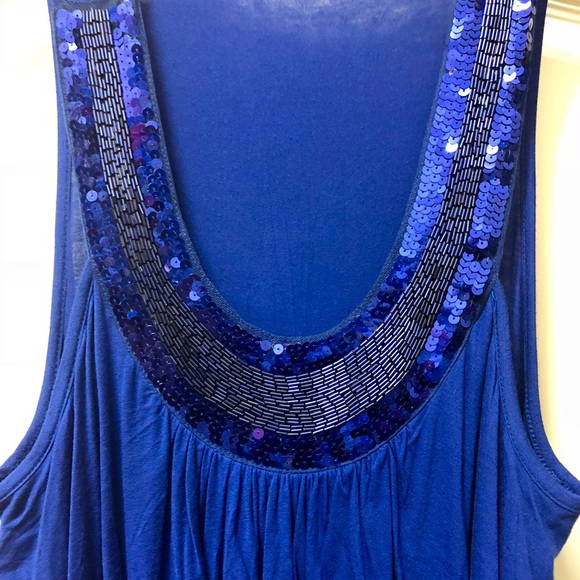 Vibrant Blue Ruffled Beaded Sparkly Top, XL - Picture 2 of 2